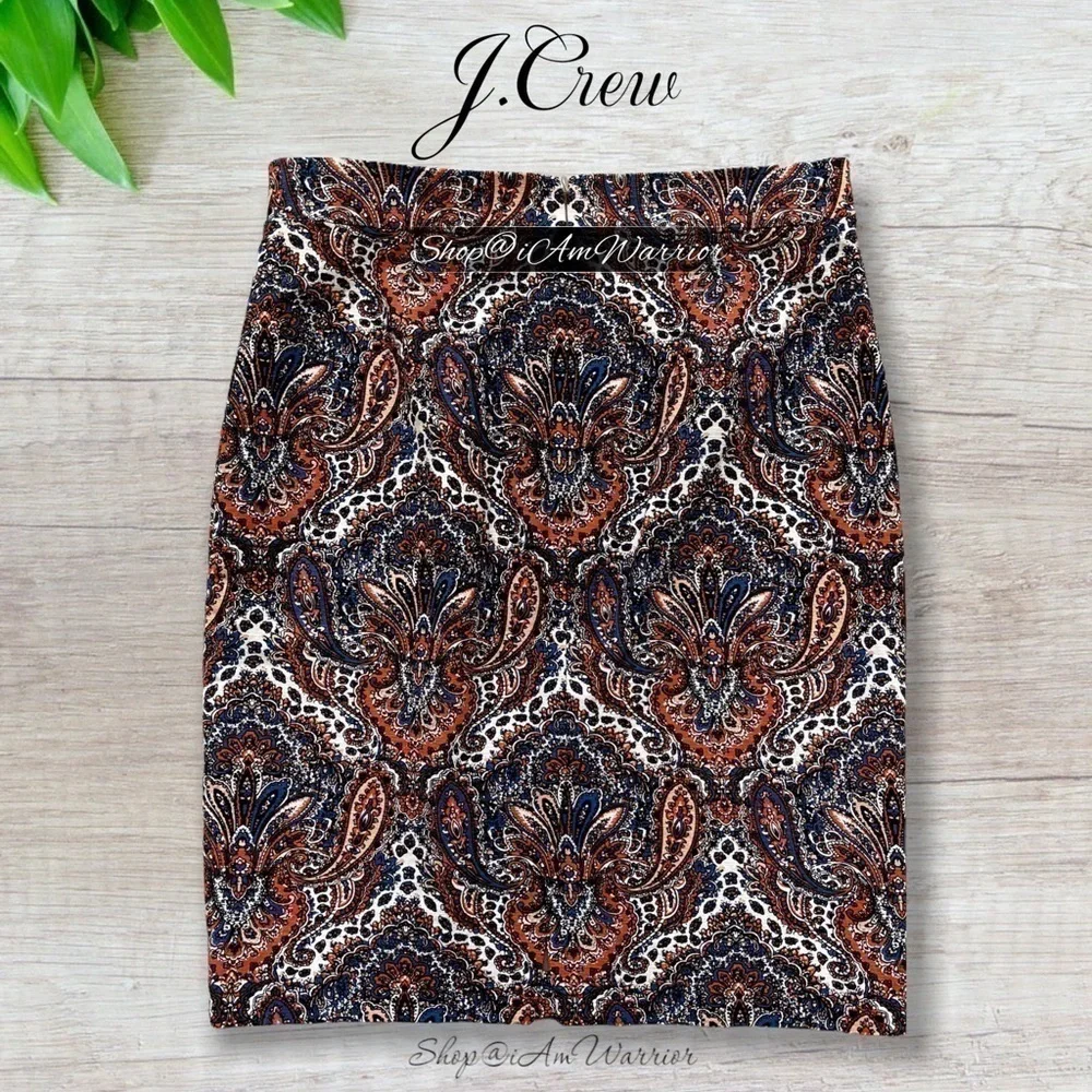 J.Crew stretch cotton pencil skirt in marine sunset paisley *shop@iamwarrior
